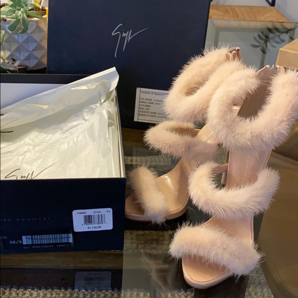 Giuseppe zanotti real mink fur open toe heels